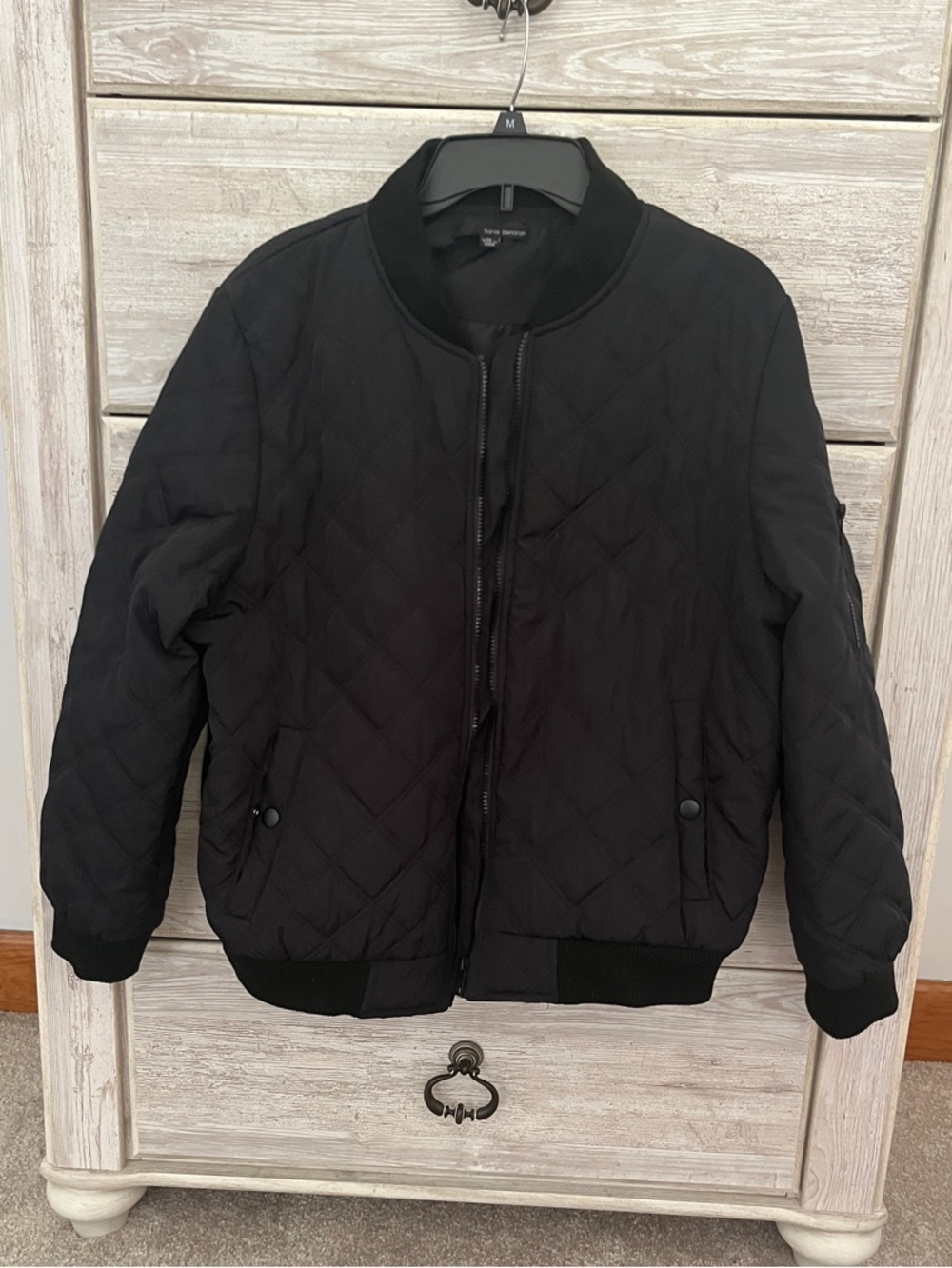 Harve Benard Black Quilted Bomber Jacket